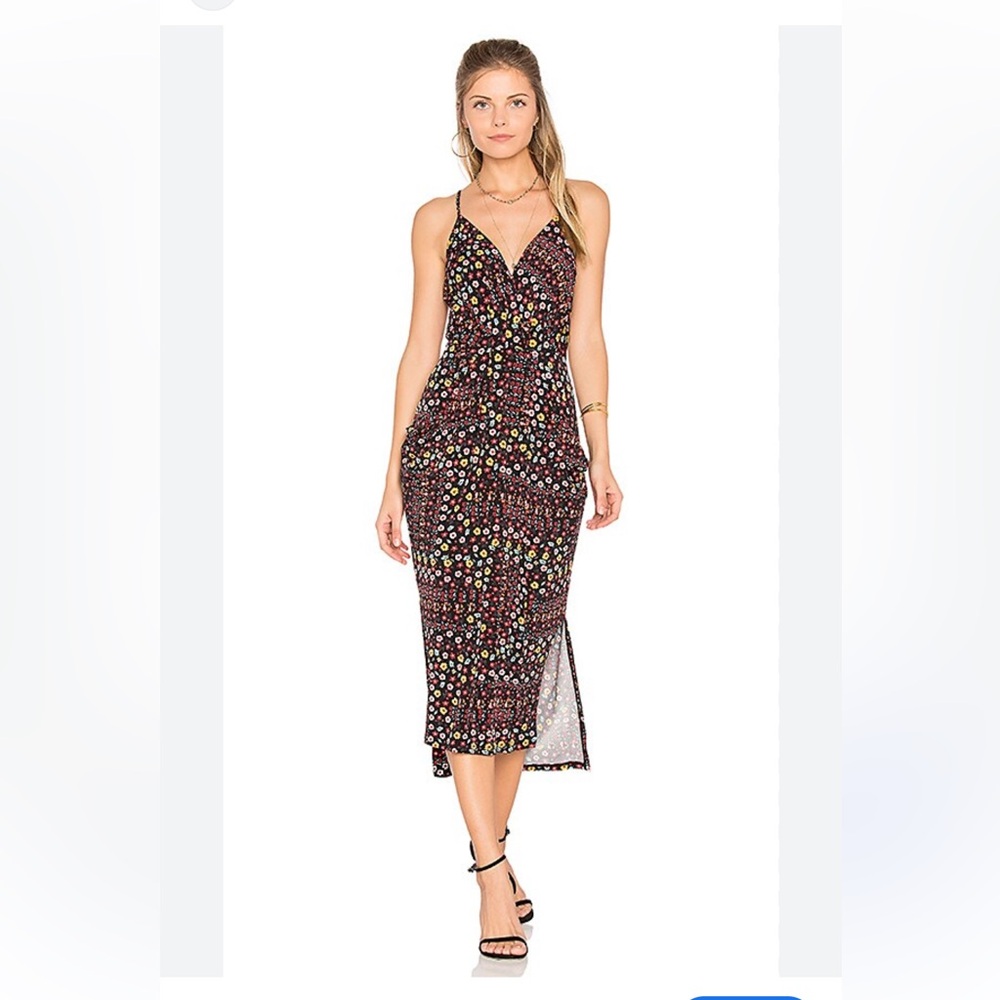 BCBGeneration Black Floral Midi Dress with Pockets - NWOT Size XS